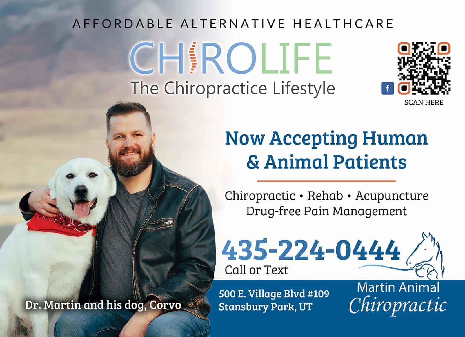 ChiroLife Now Accepting Human & Animal Patients - 435-224-0444